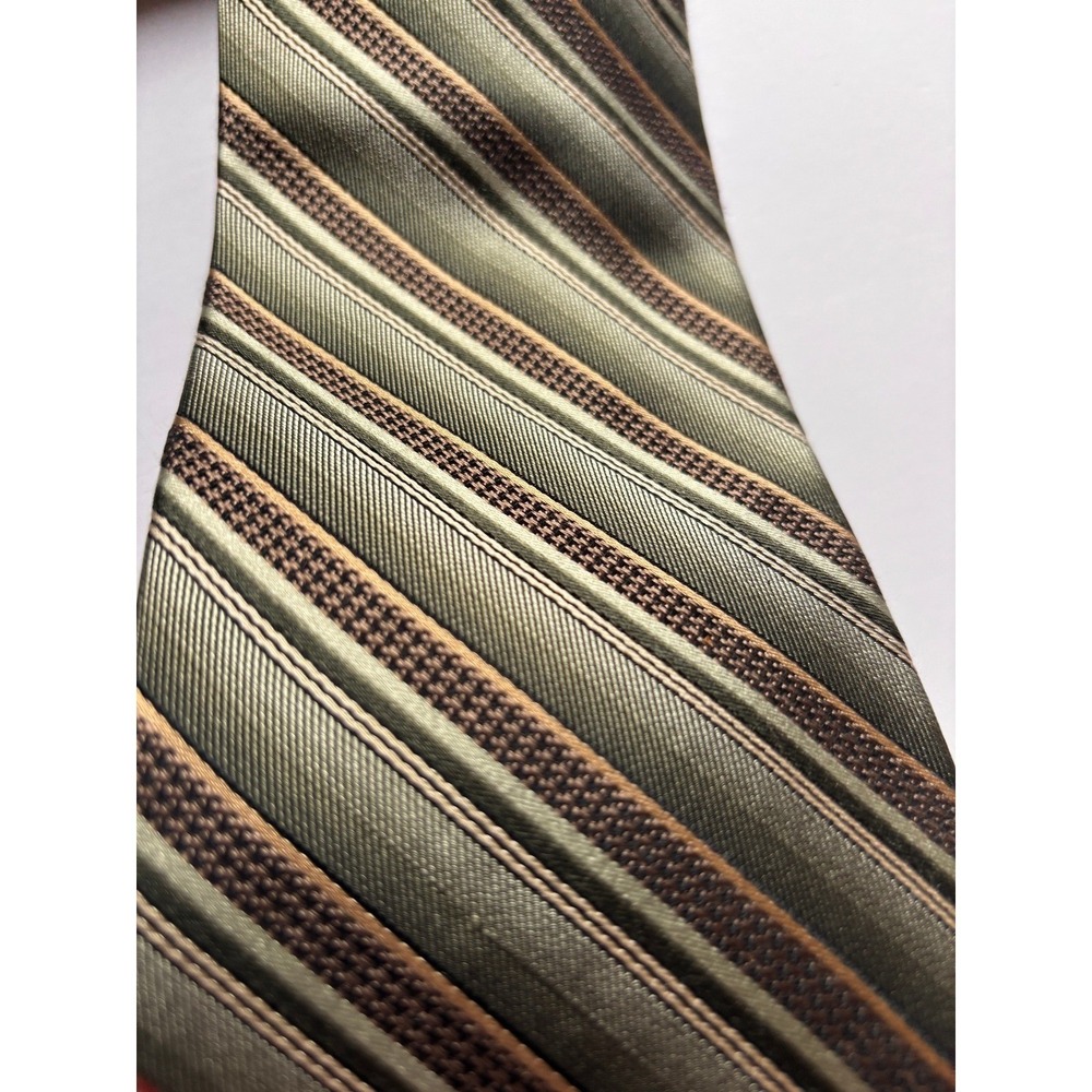 Joseph & Feiss International Mens Silk Necktie Green Brown Striped
